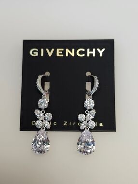 NWT Givenchy Silver-Tone Cubic Zirconia Triple Drop Earrings